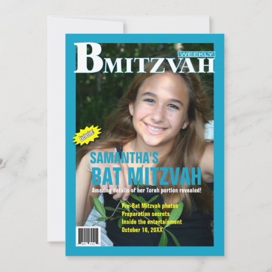 Bat mitzvah Magazine Invitation Turquoise (Devant)