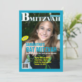 Bat mitzvah Magazine Invitation Turquoise (Debout devant)