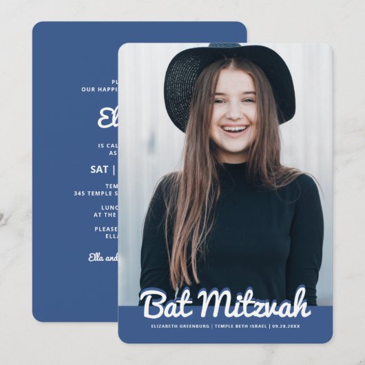 Bat Mitzvah Modern Aangepaste Foto Kaart (Voorkant / Achterkant)