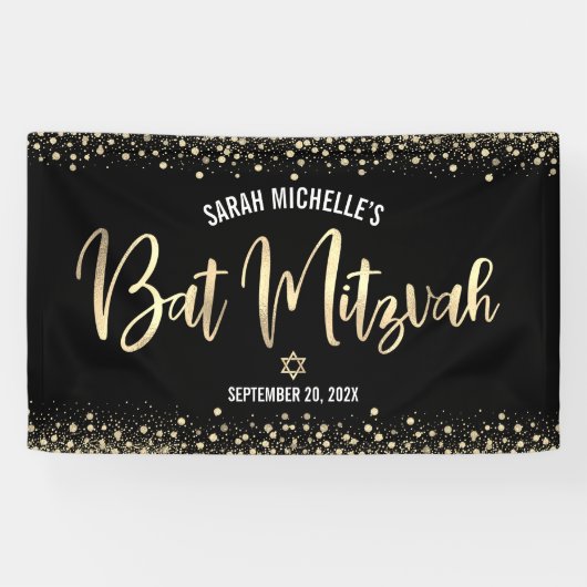 Bat Mitzvah Modern Black Gold Foil Glitter Script Spandoek (Horizontaal)