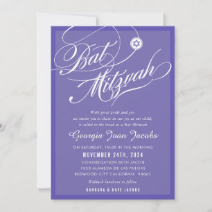 BAT MITZVAH Modern Elegant Script Lavendel paarse Kaart