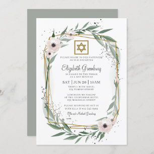 Bat Mitzvah Modern Geometric Floral Star van David Kaart