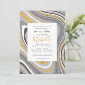 Bat Mitzvah Modern Glitter Agate Invitation Kaart (Staand voorkant)