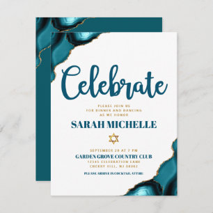 Bat Mitzvah Modern Goud Turquoise Agaat Script Informatiekaartje