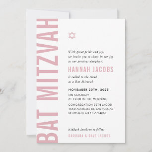 BAT MITZVAH modern minimaal vet meisje schemerroze Kaart