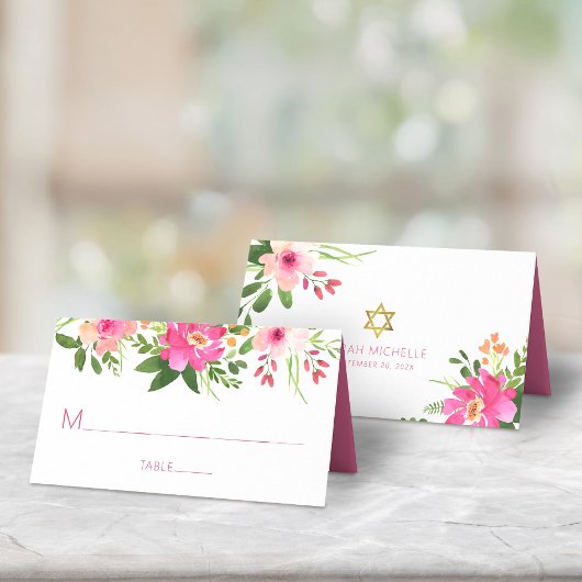 Bat Mitzvah Modern Pink Floral Waterverf Stijlvol