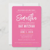 BAT MITZVAH modern  roze wit script goud Kaart (Voorkant)