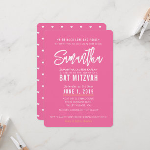 BAT MITZVAH modern  roze wit script goud Kaart