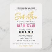 BAT MITZVAH modern schrift mooie roze goud Folie Uitnodiging (Voorkant)