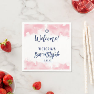 BAT MITZVAH modern script bleke roze aquarel Servet