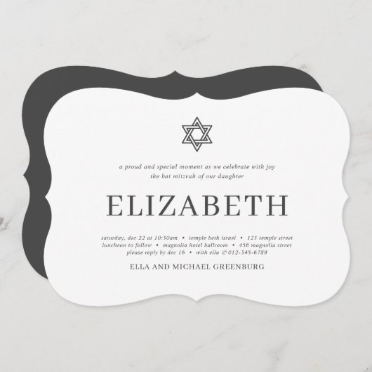 Bat Mitzvah Modern Typografie Kaart (Voorkant / Achterkant)