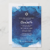 Bat Mitzvah Modern Typography Blue Waterverf Kaart (Voorkant)