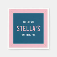 BAT MITZVAH modern vet blok donkerblauw roze