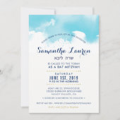 BAT MITZVAH moderne aqua bleu aquarelle invitation (Devant)