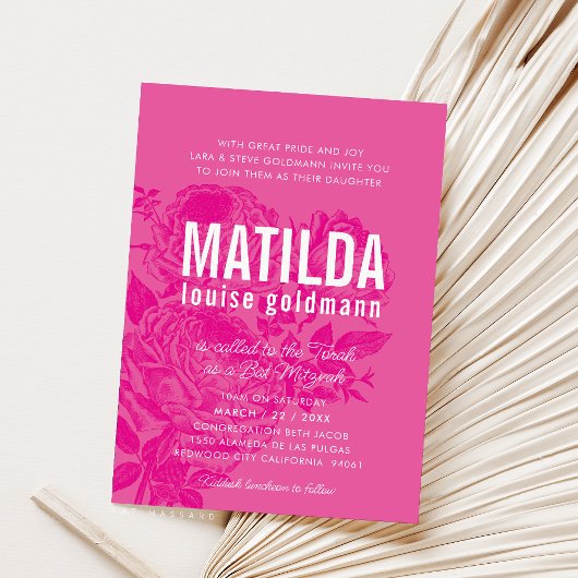 BAT MITZVAH moderne elegante rozen roze Kaart