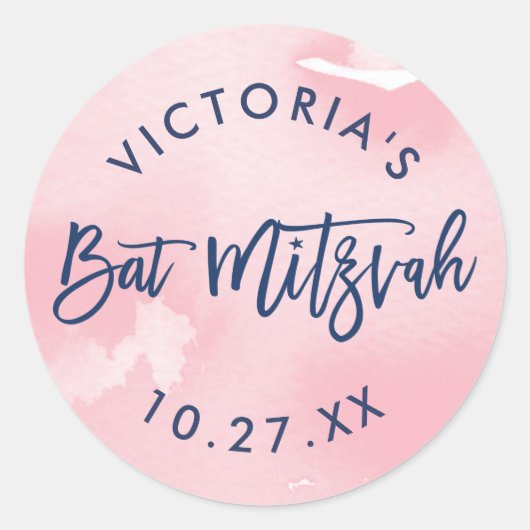 BAT MITZVAH moderne handgeletterde roze waterverf Ronde Sticker (Voorkant)