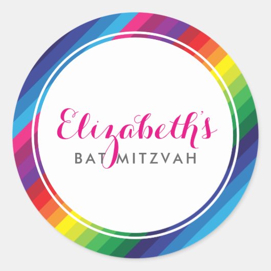 BAT MITZVAH moderne kleurrijke regenboog heldere s Ronde Sticker (Voorkant)