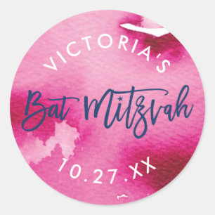 BAT MITZVAH moderne letter gedecoreerd donker roze Ronde Sticker