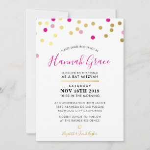 BAT MITZVAH moderne leuke confetti vlekken goud ro Kaart