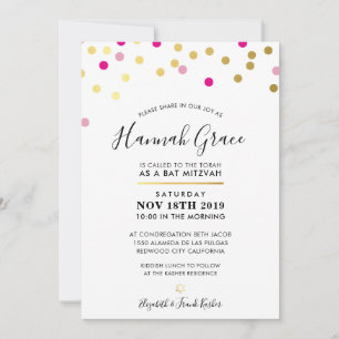 BAT MITZVAH moderne leuke confetti vlekken goud ro Kaart