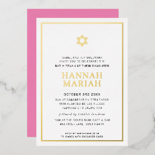 BAT MITZVAH moderne minimale ster rand roze Folie Uitnodiging