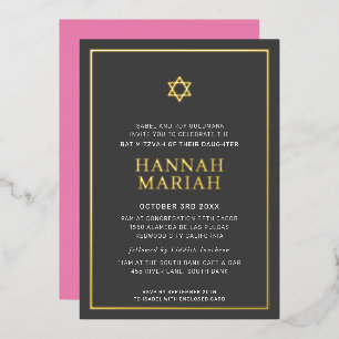 BAT MITZVAH moderne minimale ster rand roze grijs Folie Uitnodiging