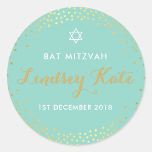 BAT MITZVAH moderne rustieke gouden confetti munt Ronde Sticker