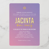 BAT MITZVAH moderne ster paars roze verloop  Folie Uitnodiging (Voorkant)