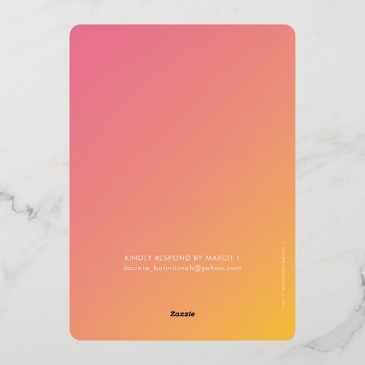 BAT MITZVAH moderne ster roze geel verloop Folie Uitnodiging (Achterkant)