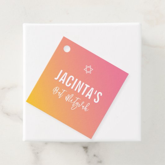 BAT MITZVAH moderne ster roze gele gradiënt Bedankjes Labels (In situ)