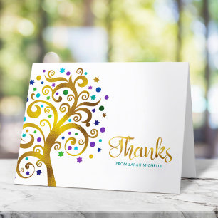 Bat Mitzvah Moderne Teal en Goud Folie Boom des Le Bedankkaart