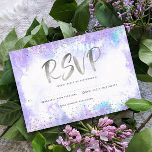 Bat Mitzvah moderne zilveren folie paarse waterver RSVP Kaartje