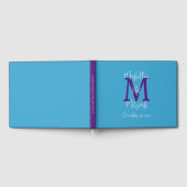 Bat Mitzvah Monogram Sky Blue Paarse Wit Inloggen Gastenboek (Volledig)