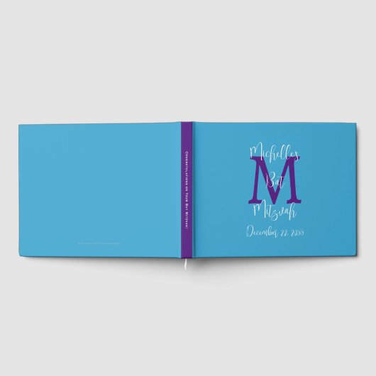 Bat Mitzvah Monogram Sky Blue Paarse Wit Inloggen Gastenboek (Volledig)