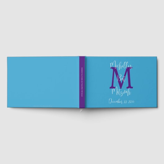 Bat Mitzvah Monogram Sky Blue Paarse Wit Inloggen Gastenboek (Volledig)