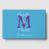 Bat Mitzvah Monogram Sky Blue Paarse Wit Inloggen Gastenboek (Voorkant)