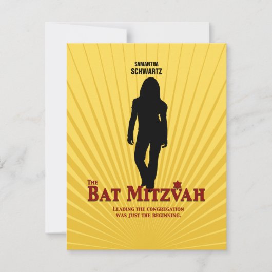 Bat Mitzvah Movie Star RSVP Reply Card Yellow Blue (Voorkant)