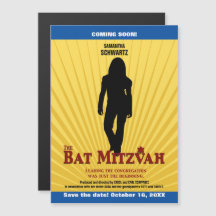 Bat Mitzvah Movie Star Save the Date Yellow Blue