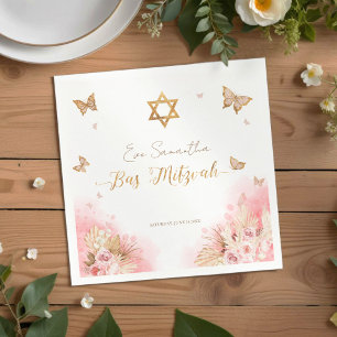 Bat Mitzvah Napkins   Roze Blush Gown Vlinders Servet