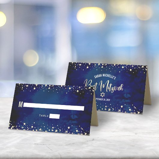 Bat Mitzvah Navy Waterverf Gouden Glitter Script
