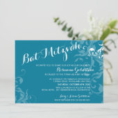 BAT MITZVAH NODIGT elegante bloeiende turkoois uit Kaart (Staand voorkant)