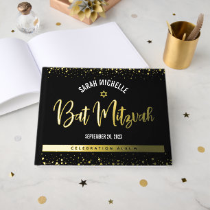 Bat Mitzvah Noir Écriture Moderne Feuille d'Or Rée