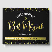 Bat Mitzvah Noir Écriture Moderne Feuille d'Or Rée (Recto)