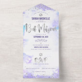 Bat Mitzvah Paars Waterverf Zilver Schrift Modern All In One Uitnodiging (Binnen)