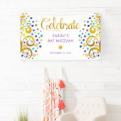Bat Mitzvah Paarse Gold Foil Script Tree of Life Spandoek (Insitu)