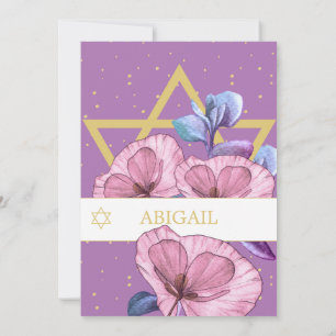 Bat Mitzvah Paarse Poppies Gold Star van David Kaart
