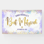 Bat Mitzvah paarse waterverf goud folie schrift Spandoek (Horizontaal)
