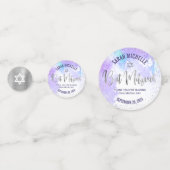 Bat Mitzvah Paarse Waterverf Silver Foil Script Confetti (Voorkanten)