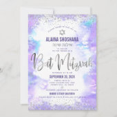 Bat Mitzvah paarse waterverf Silver folie script Kaart (Voorkant)