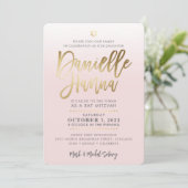 Bat mitzvah PERSONNALISÉ Invitation or rose pâle D (Debout devant)